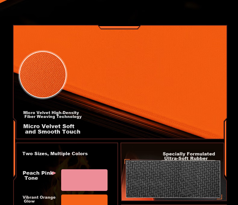 HELLFIRE Gaming Mouse Pad Ultra-Smooth Narrow Edge Large Size Tawa FPS Delta 400x350x4mm Vibrant Orange Light 3