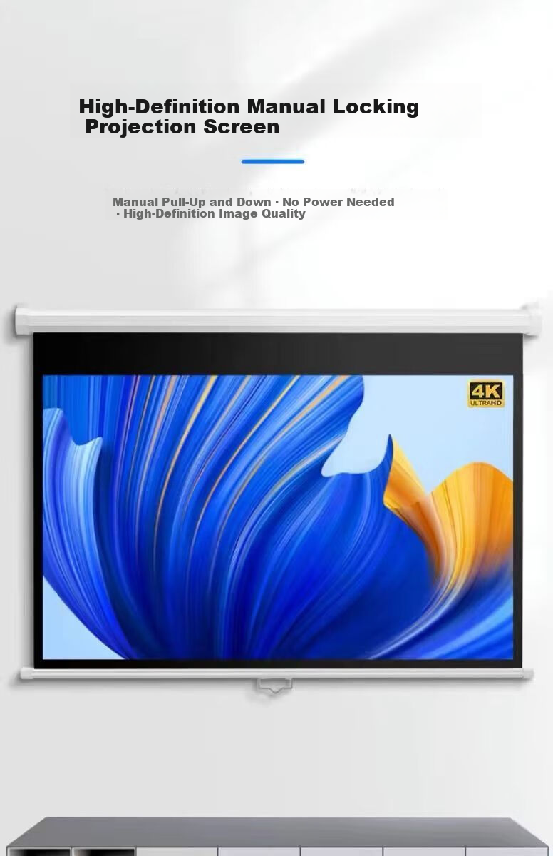 Ganyi HD Manual Self-Locking Projection Screen White Fiberglass C100 100-inch 16:9 for Home Office Education Hidden Ceiling Wall Mount Compatible with XGIMI, JmGO, Dangbei, Epson 1