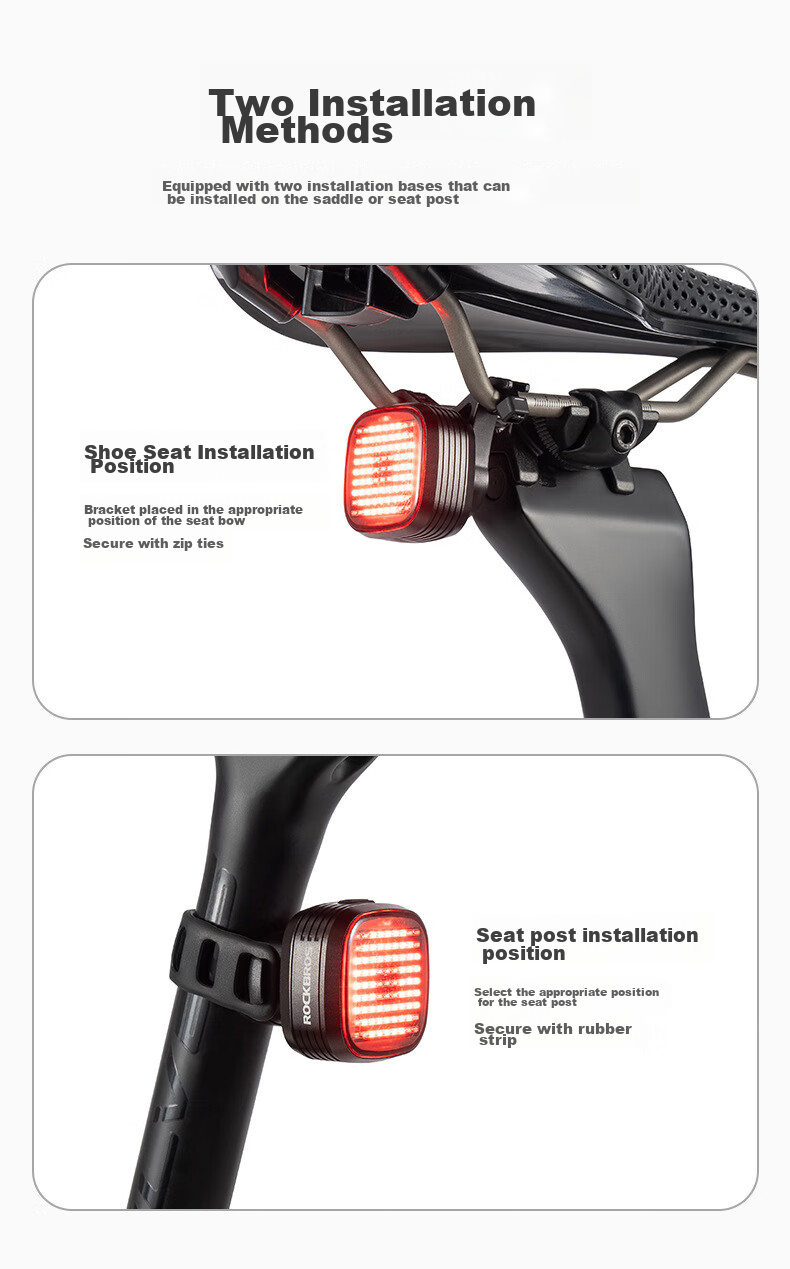 ROCKBROS Bicycle Taillight with Smart Frequency Matching And Brake Sensing, 12 Light Modes, Mountain And Road Bike Night Riding Equipment R7 14