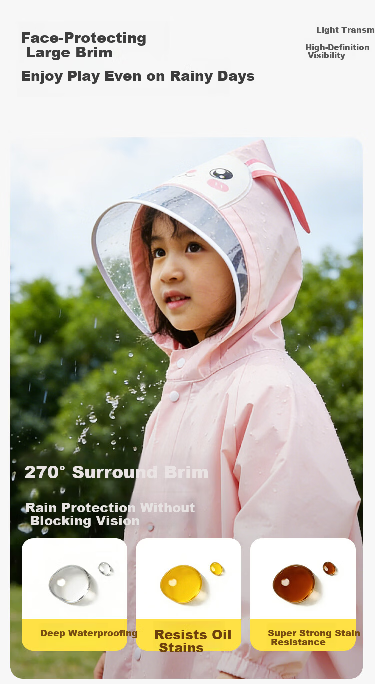 Deli Kids Raincoat for Primary and Secondary Students with Backpack Cover, Extended Full-Body Waterproof, Skin-Friendly and Soft 2