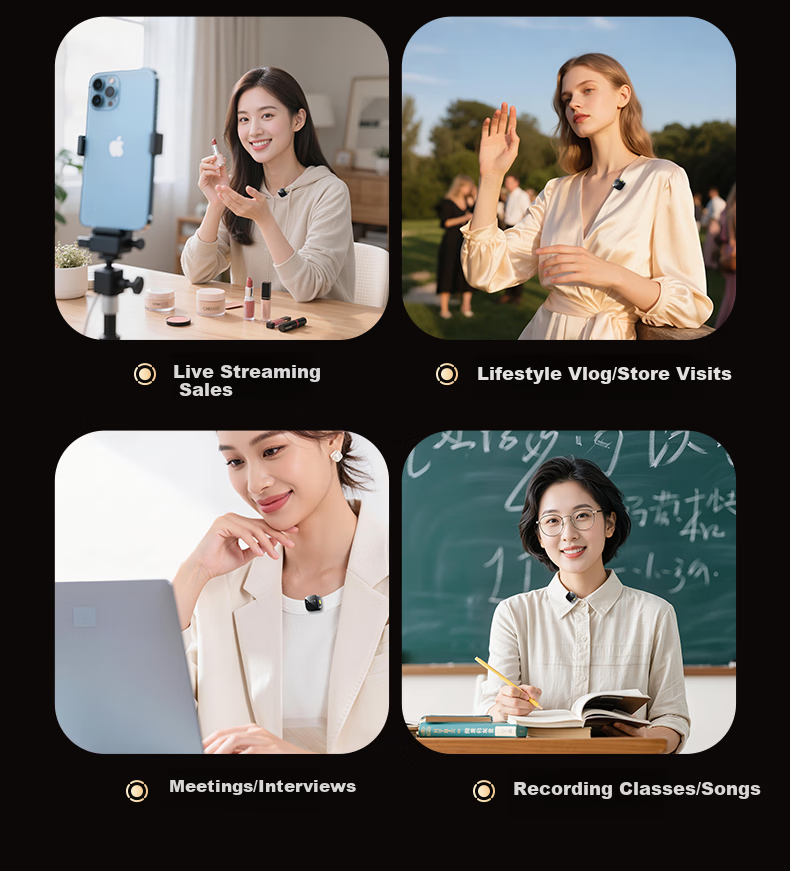 Zhiguozhe Wireless Lavalier Microphone Kit with Triple Noise Reduction and Four Modes for Live Streaming, Voice Recording, and Short Video, Dual Device Connection 8