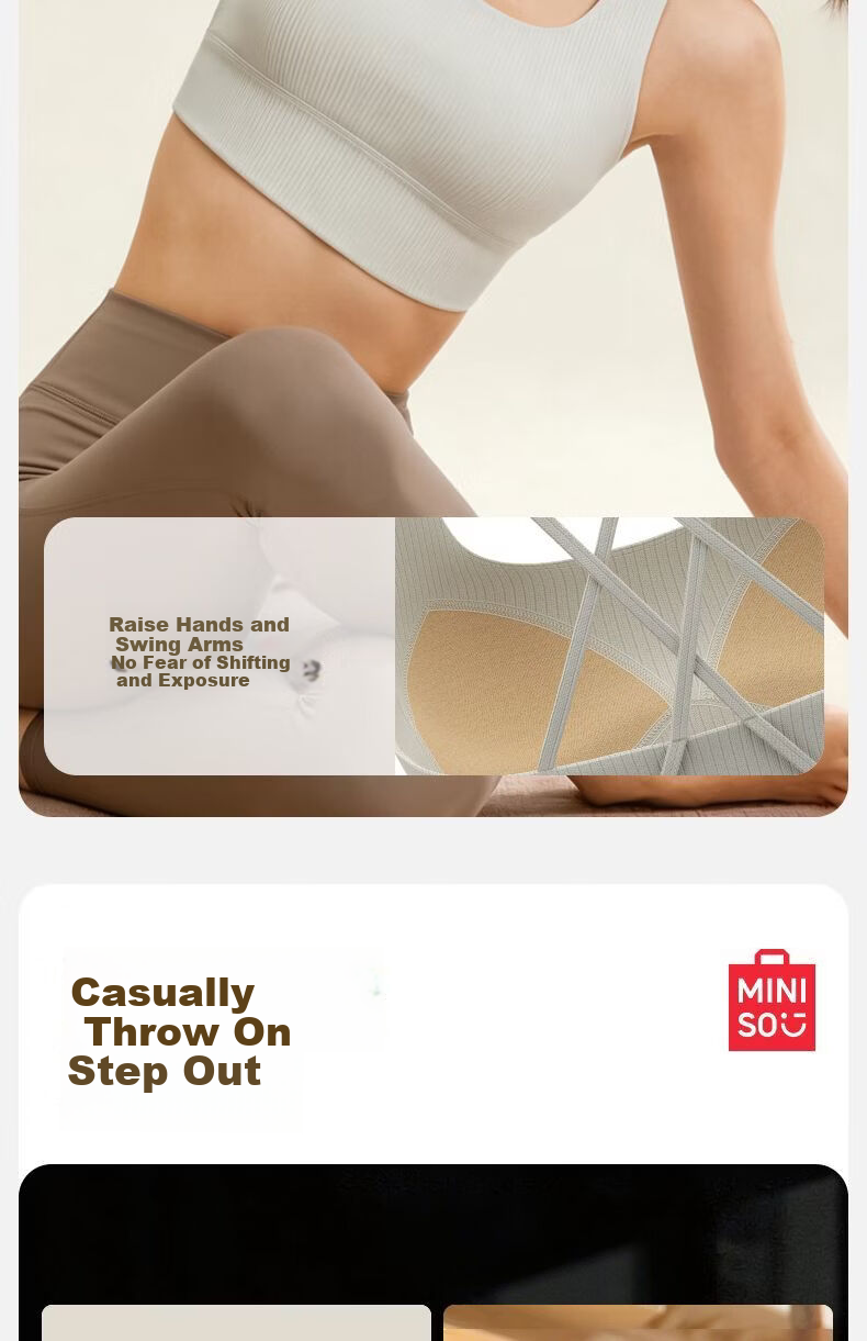 MINISO Women's Breathable Summer Striped Shockproof Sports Bra Cross Strap Yoga Fitness Outdoor 6