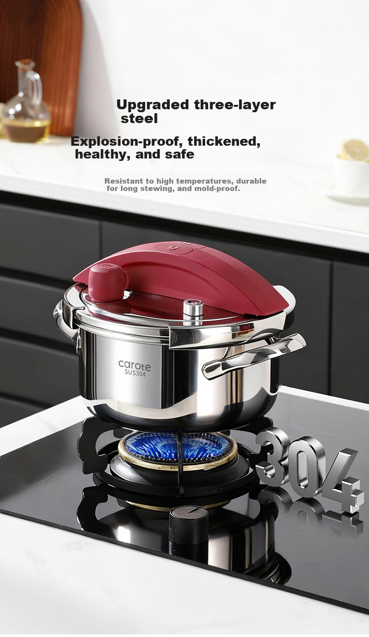 Carrot Pressure Cooker 4L Explosion-Proof Household Thickened 304 Stainless Steel One-Press Open Compatible with Gas and Induction Cooktops 6