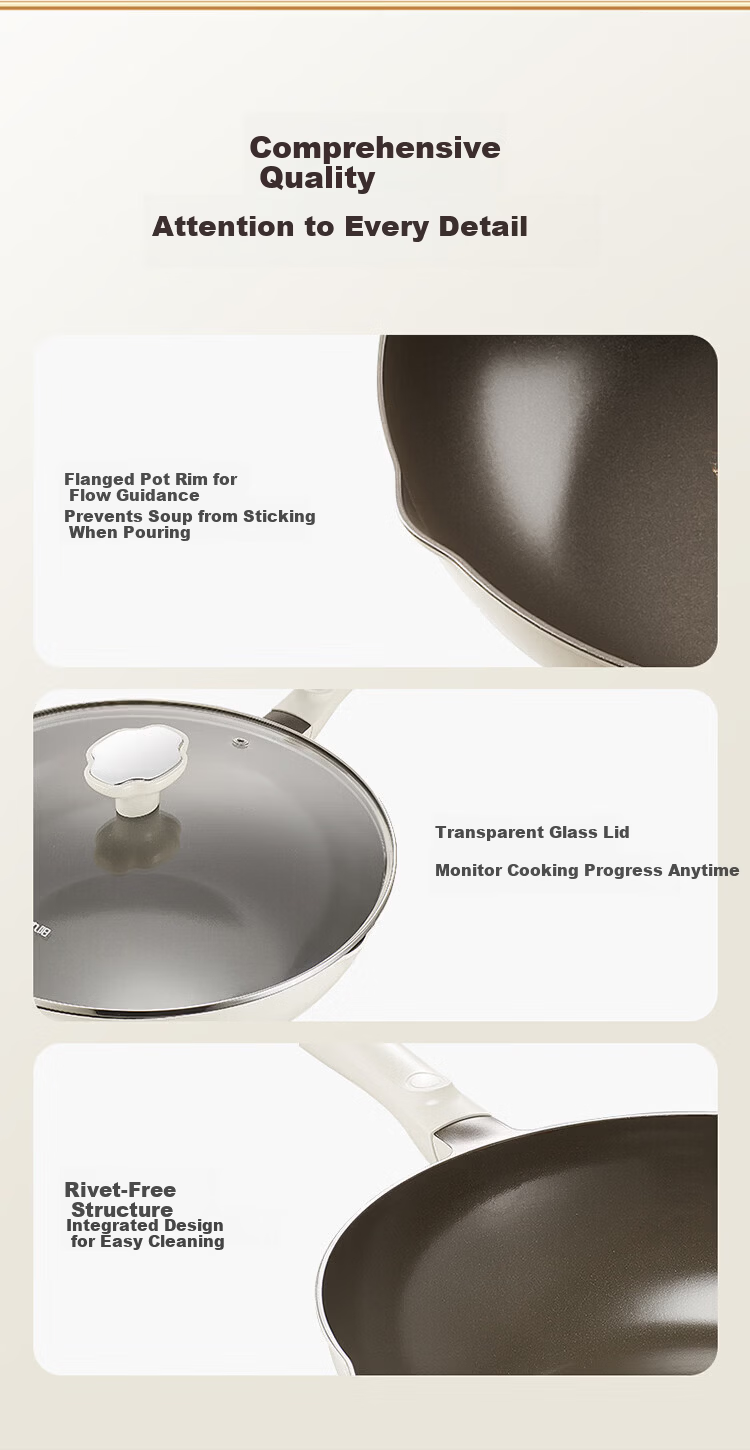 Joyoung Titanium Non-Stick Frying Pan 30cm Lightweight Flat Bottom Wok Compatible with Induction and Gas Stoves 7