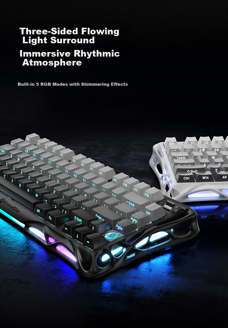 GravaStar Gasket Mechanical Keyboard, Gaming Wireless Wired Bluetooth Tri-Mode Gasket Customizable Keyboard And Mouse Set, Explorer Black Gift Box Editio 5