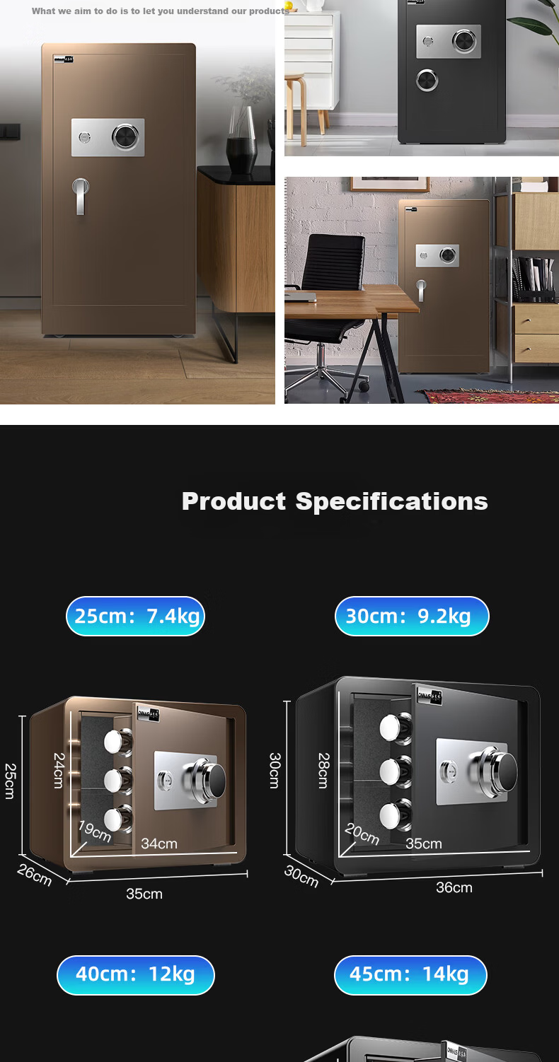 ONNAIS Home Small Mechanical Combination Lock Safe Office Large All-Steel Anti-Theft Pry-Resistant Wall-Insertable Safe 45CM - Premium Black Mechanical Combination 12