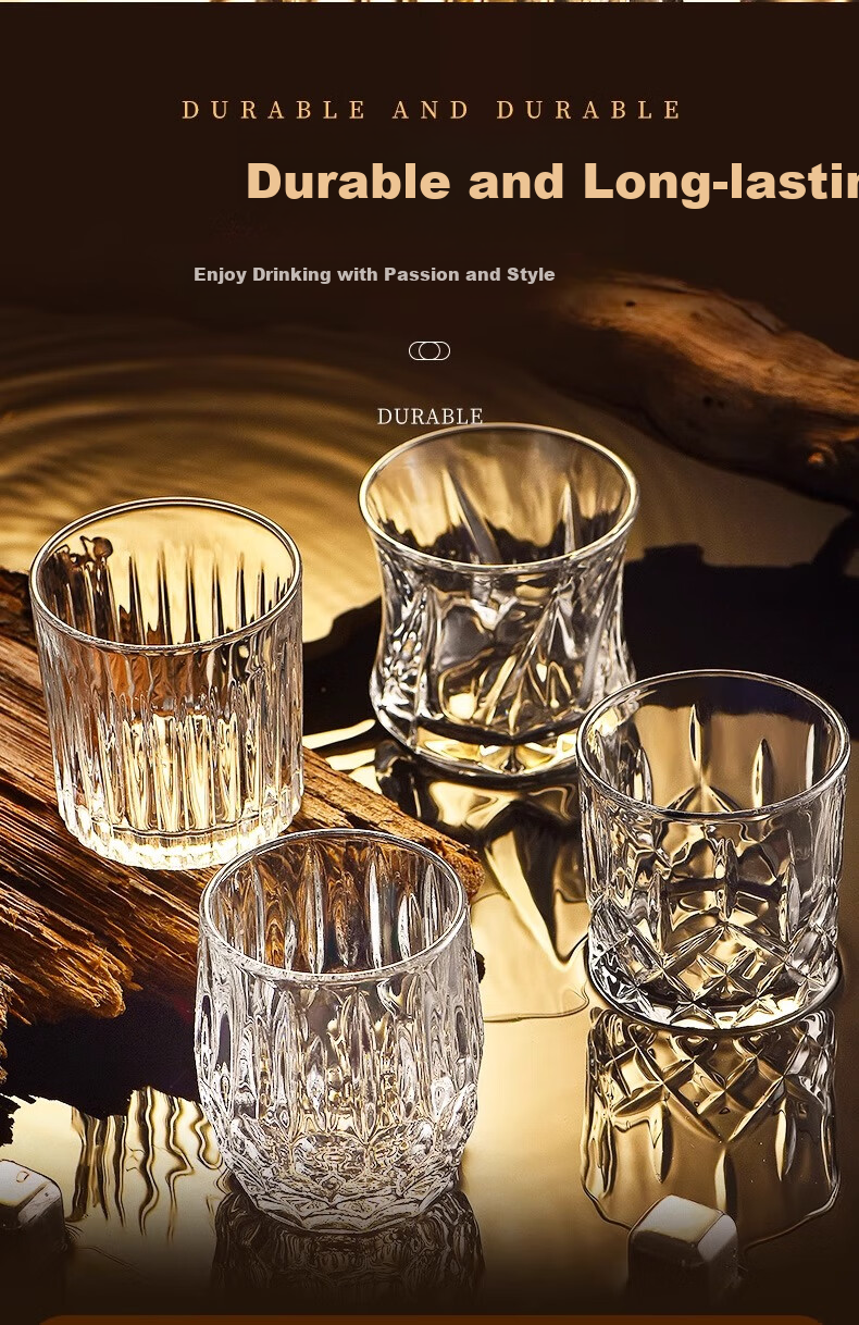 Eight Thousand Lines High-Value Whiskey Glass Set Home Glass Water Cup Set European Style Carved Wine Glass Set 12