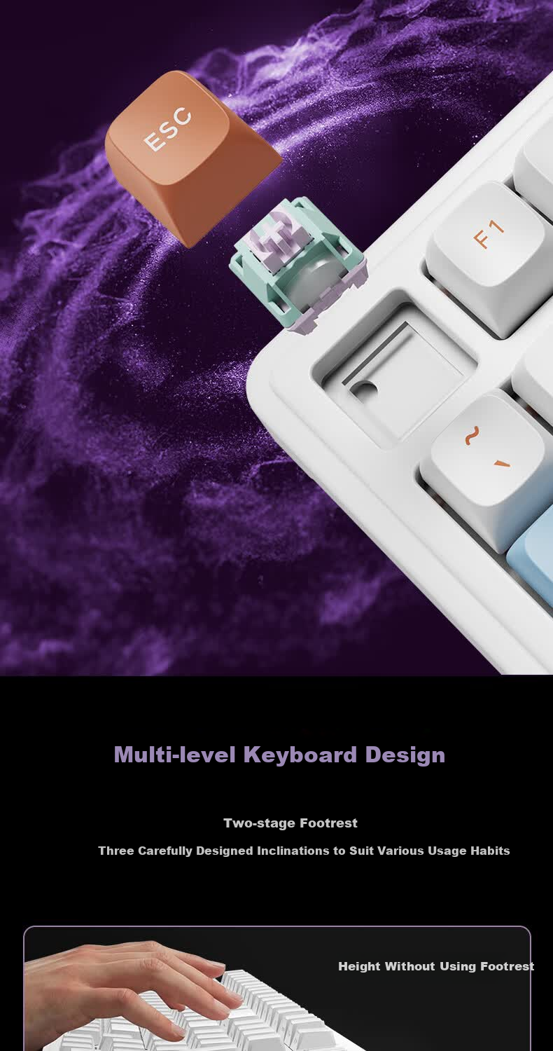 KZZI K98V2 Tri-Mode Mechanical Keyboard Wireless 2.4G Bluetooth Wired 98-Key RGB Customizable Keyboard Glacier Blue Light Feather V2 Silent Switch for Home Office Gaming 9
