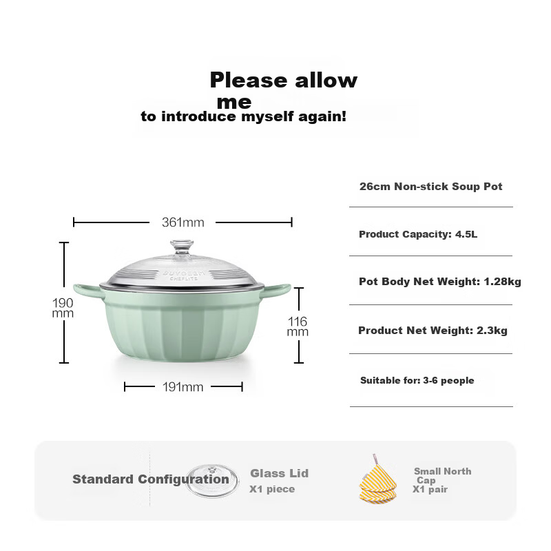 Buydeem Non-Stick Soup Pot Multi-Use 26cm Light Cedar Green