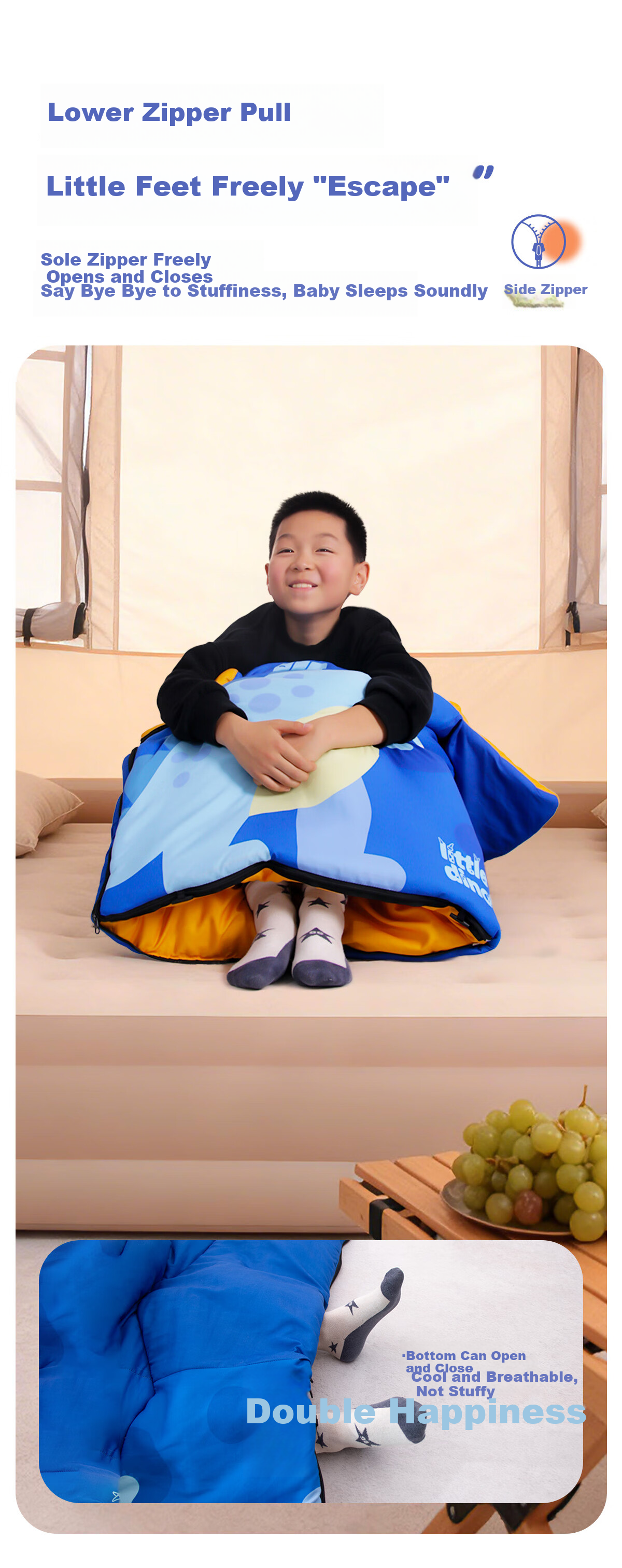 TAN XIAN ZHE Kids Sleeping Bag Outdoor Portable Lightweight Warm Cotton Sleeping Bag Four Seasons Universal Single Nap 8