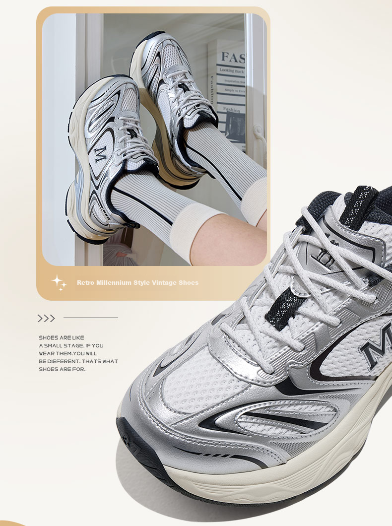 CAMEL Starry Sky 2nd Generation Women's Sports Breathable Casual Thick-Soled Dad Shoes K26B85L2034 White/Silver White Size 35 3