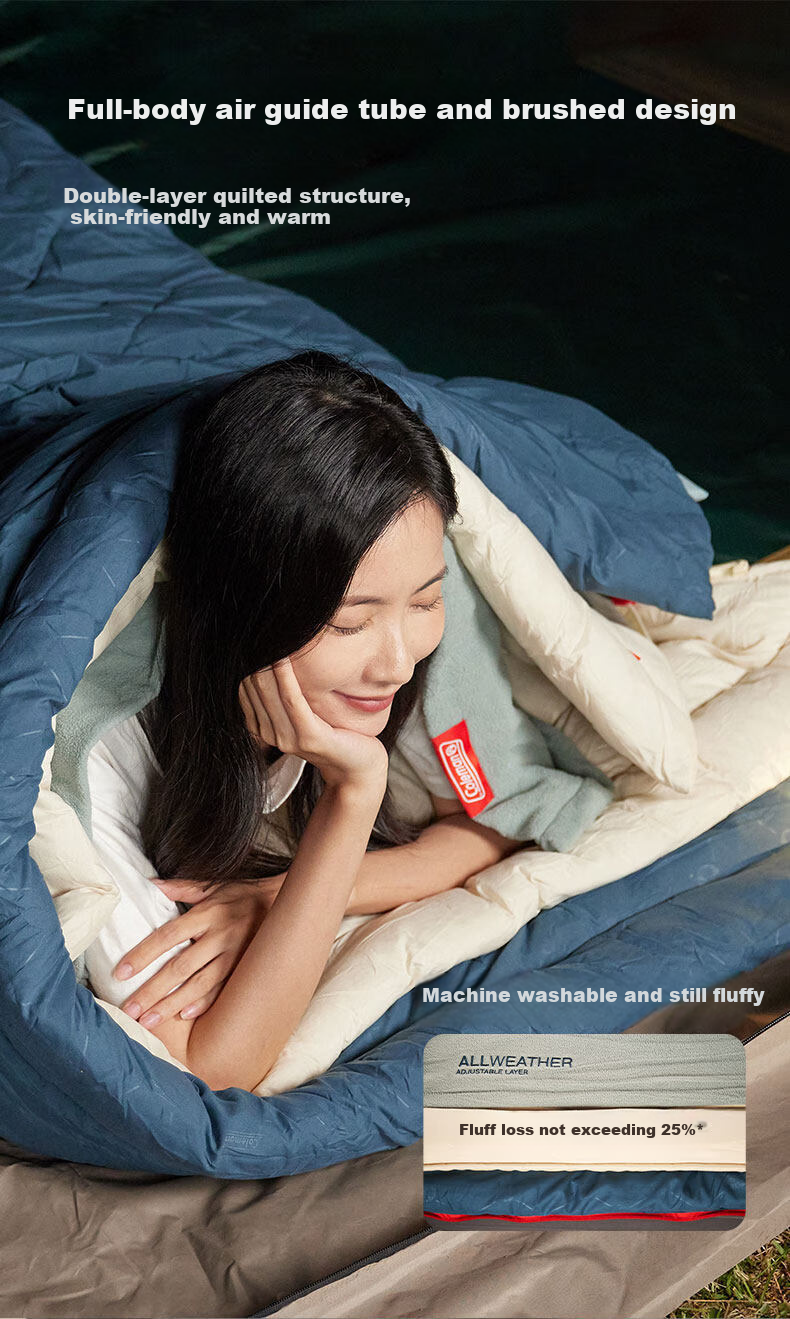 Coleman Four-Season Multi-Functional Three-Layer Sleeping Bag Outdoor Camping Soft Warm Double Detachable Sleeping Bag Dark Teal 90*200CM 7
