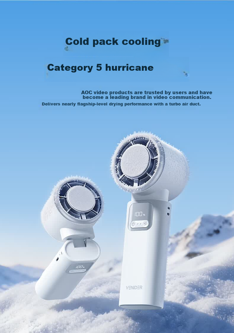VENIDER 2026 Heavy-Duty Ice Cooling High-Speed Handheld Folding Mini Portable Outdoor Desktop USB Neck Hanging Rechargeable Silent Long-Lasting Fan for Students Dormitory 9