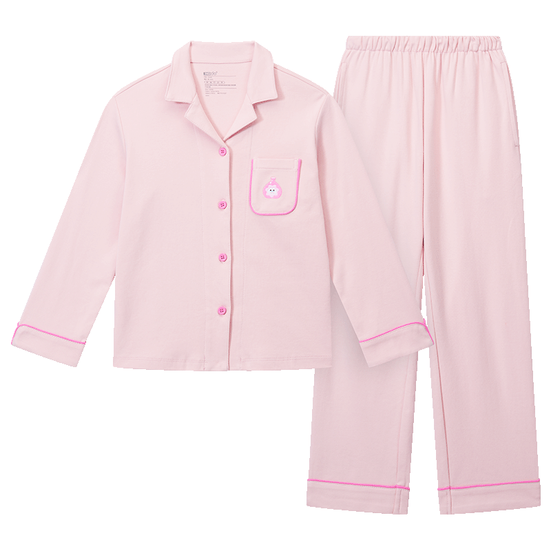 JD Original Children's Pure Cotton Pajamas, Girls' Long-Sleeve Thermal Sleepwear for Spring And Summer, Warm Home Wear, Size 140