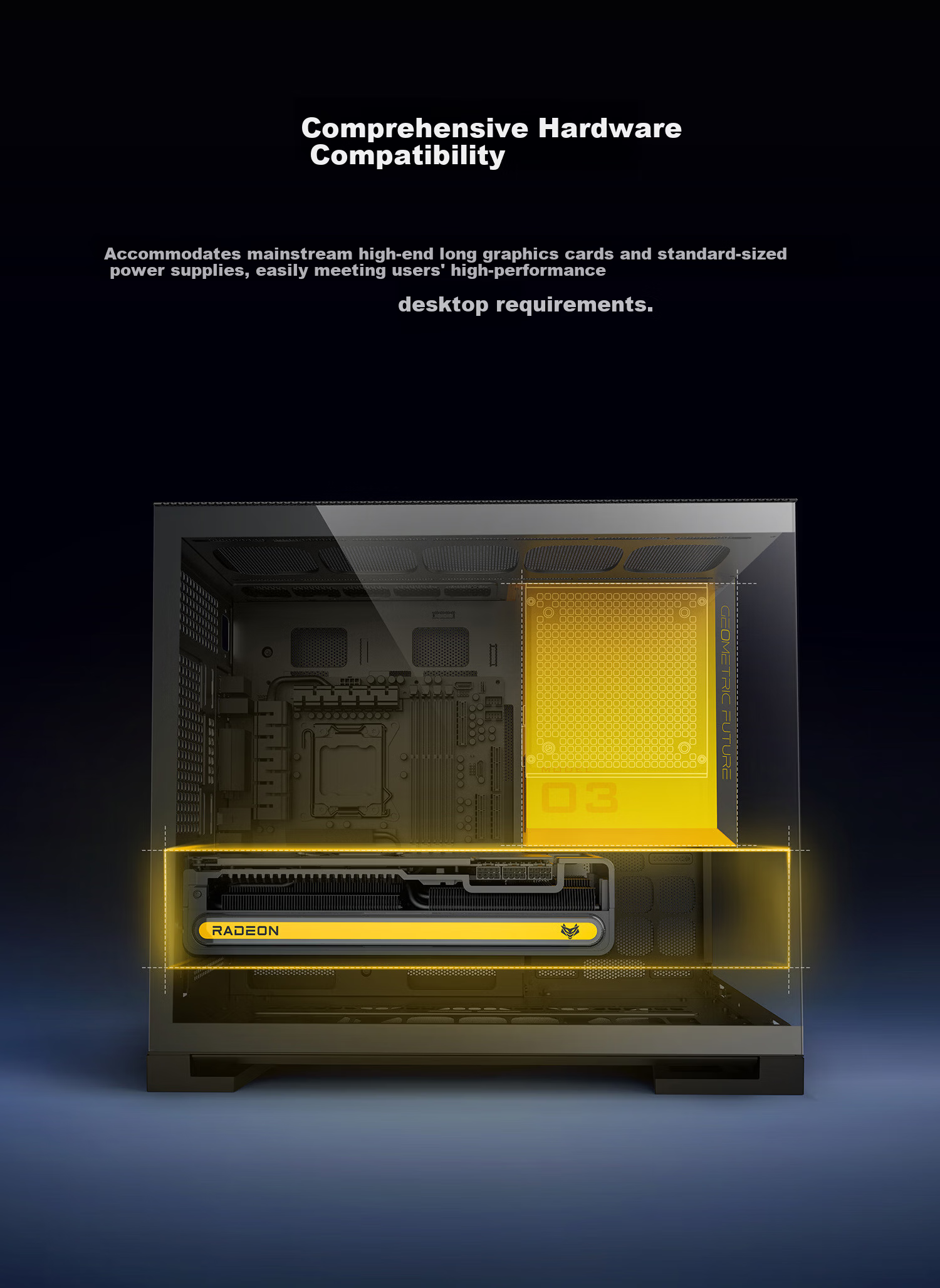 GeometricFuture Model3 Nezha Computer Case Black Grey (Supports M-ATX Motherboard/50 Series Graphics Card/360mm Radiator/Seaview Case/Type-C Interface) 11