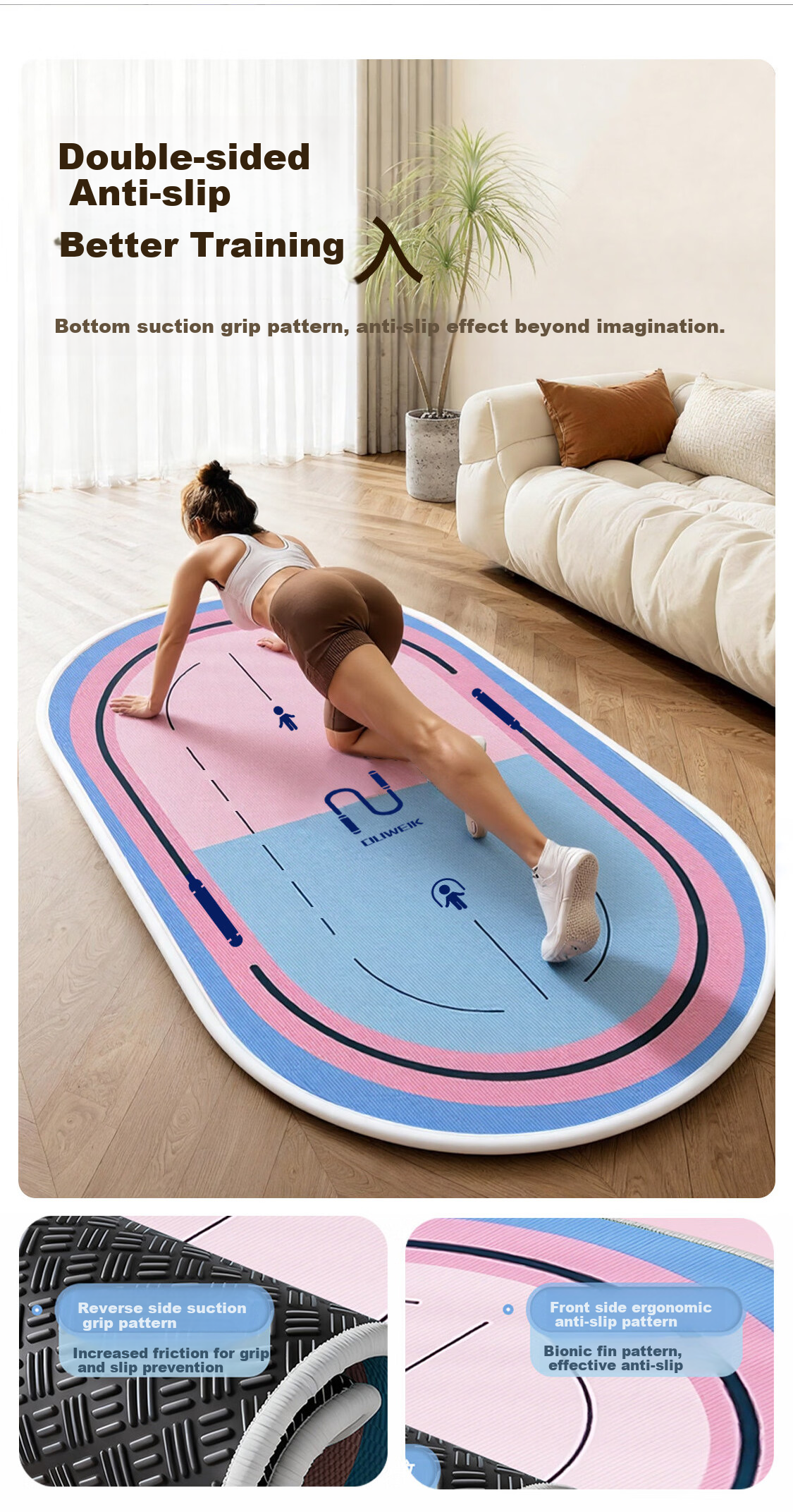 Duweike Jump Rope Mat Yoga Mat Shock Absorption Elliptical Floor Mat Home Indoor Silent Non-Slip Fitness Soundproof Mat Pink Blue 5