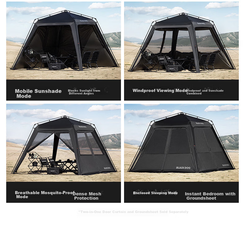 Black Dog Automatic Dome Canopy Titanium Black Coated Quick Setup Outdoor Camping Self-Standing Sunshade Shelter 7