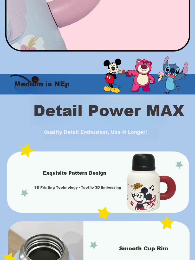 Disney Kids Insulated Water Bottle Portable 316 Stainless Steel 2026 New Dual Drinking Spout Straw Cup 8