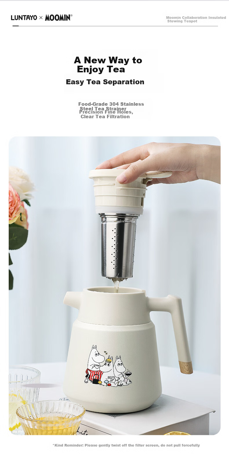 LUNTAYO Stainless Steel Stewing Tea Pot Fu Tea Stewing Brewing Pot Large Capacity Tea Pot Stainless Steel Filter Insulated Pot 6