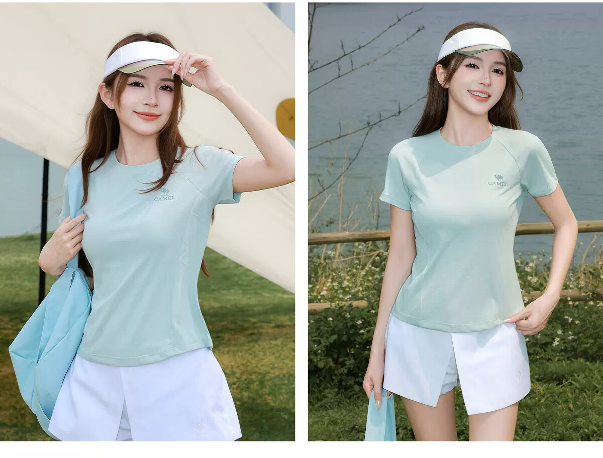 CAMEL [Toray Fabric] Outdoor Quick-Dry T-Shirt Women 2026 Spring Summer Short Sleeve Stretch Breathable Sweat-Absorbing Sports Top Men 8090 1