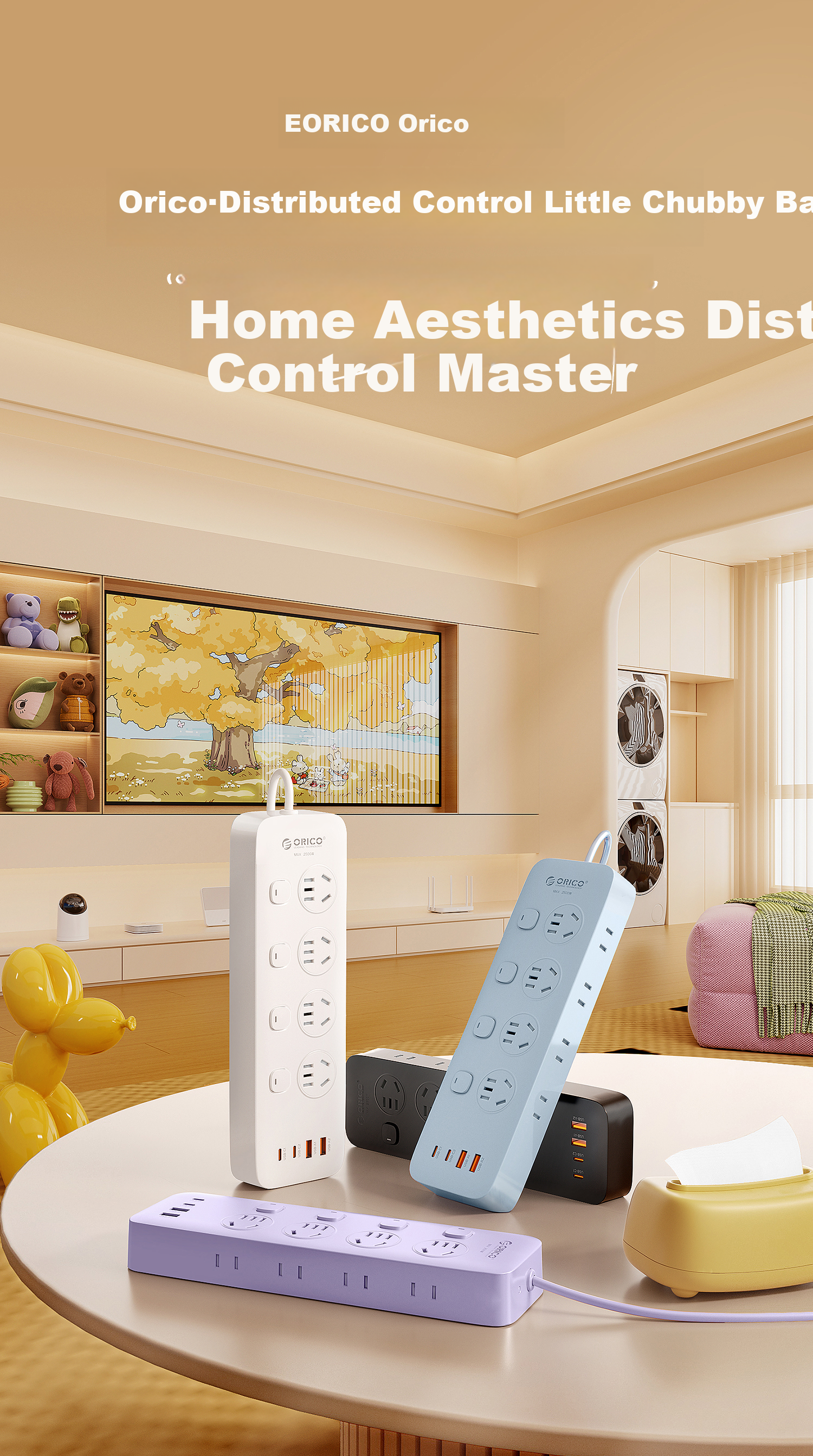 ORICO 20W Controlled Power Strip with 8 Independent Switches, USB Desktop Socket, 3C Certified, 2-Meter Cable, Blue 1