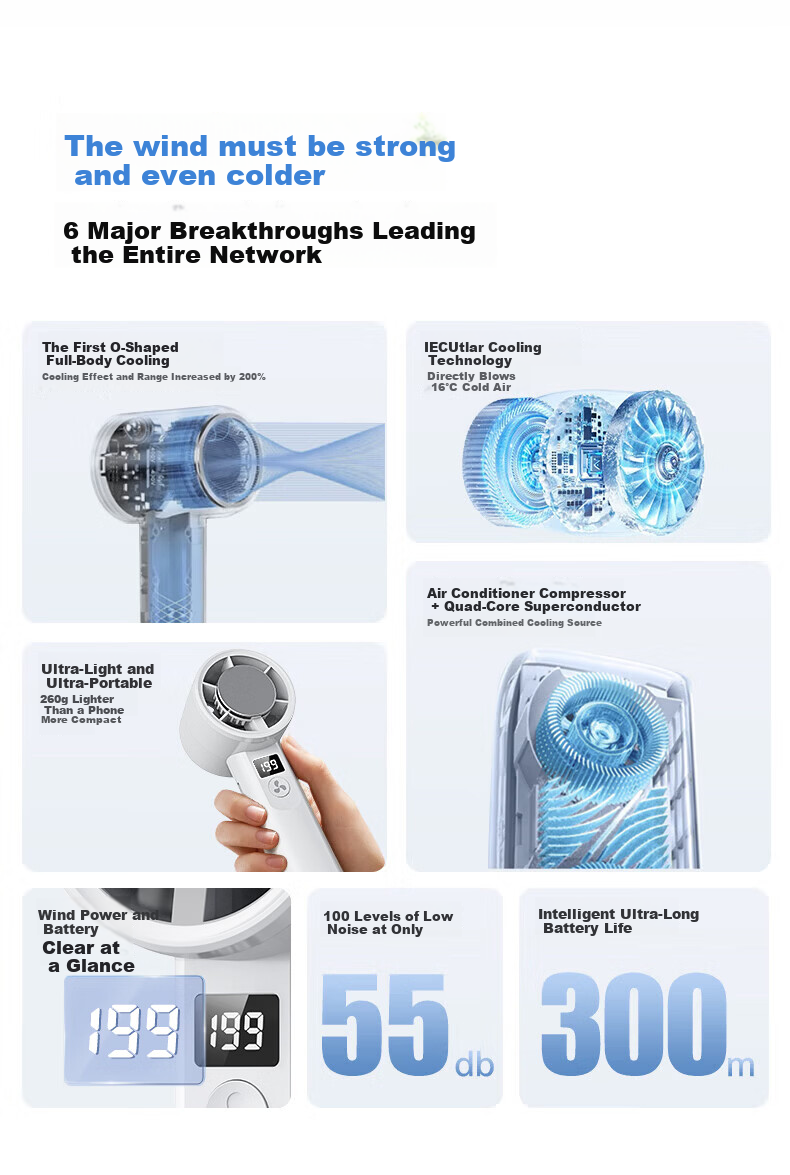 YOUMKR 199-Level Cooling Handheld Desktop Semiconductor Cooling Fan Long Battery Life Portable USB Small Fan High Airflow Rechargeable Cooling Device for Dorm Students 7