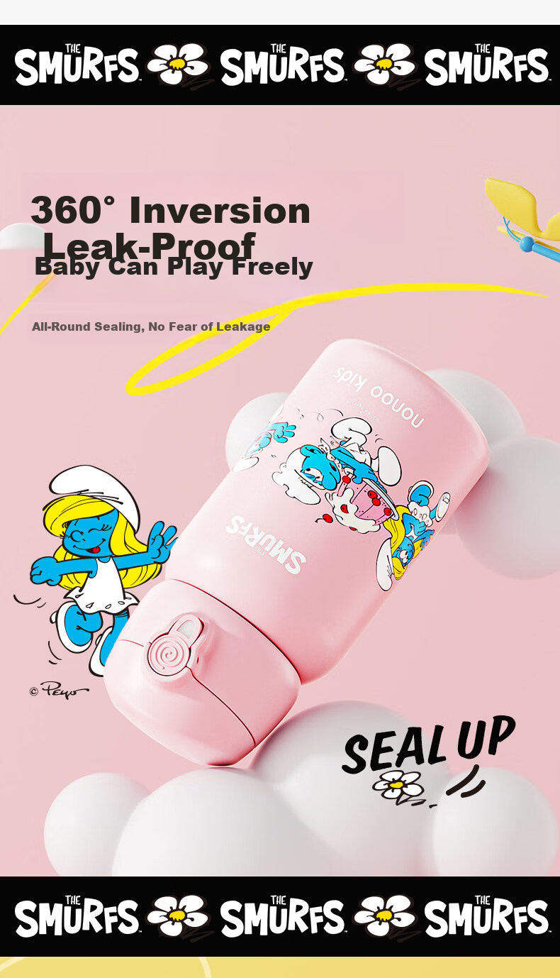 HAERS Smurfs Children's Insulated Straw Water Bottle Kindergarten Primary School 316 Stainless Steel Bright Yellow 500ml 8