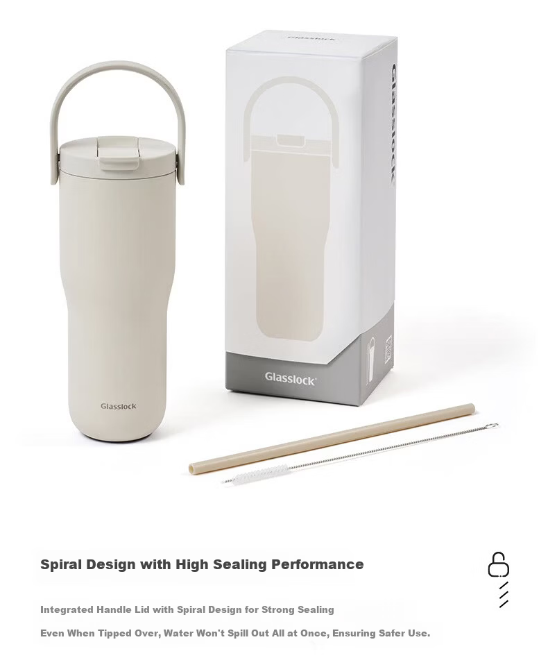 GLASSLOCK Large Capacity Insulated Tumbler with Detachable Handle and Straw, Minimalist Travel Thermos Cup 650ml 8