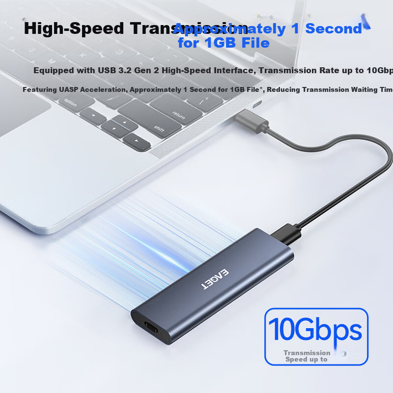 EAGET M.2 NVMe External SSD Enclosure 10Gbps USB 3.2 High-Speed Aluminum Alloy Heat Dissipation for Desktop and Laptop