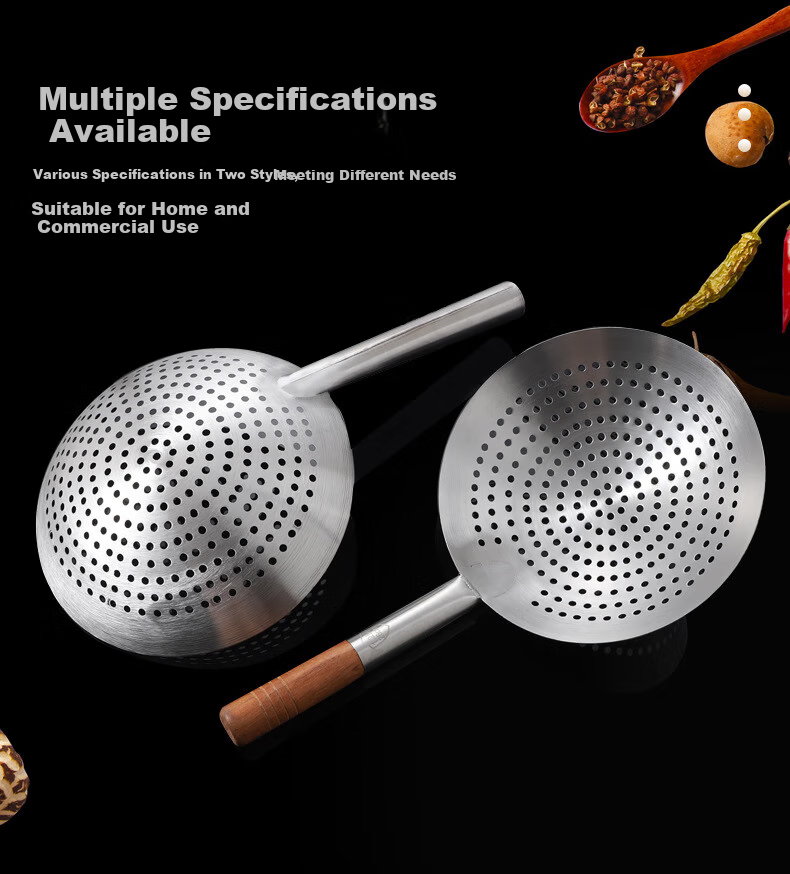 Danshi Zhiyuan Stainless Steel Handle Skimmer Spoon 28CM Oil Draining Strainer Slotted Spoon Frying Oil Strainer Spoon Jingcang 5