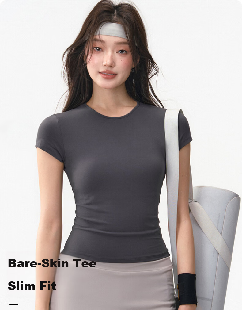 XUEXIMAN Women's Spring Summer Yoga Short Sleeve Quick-Dry High Elastic Slim Pilates Training Fitness T-Shirt 1