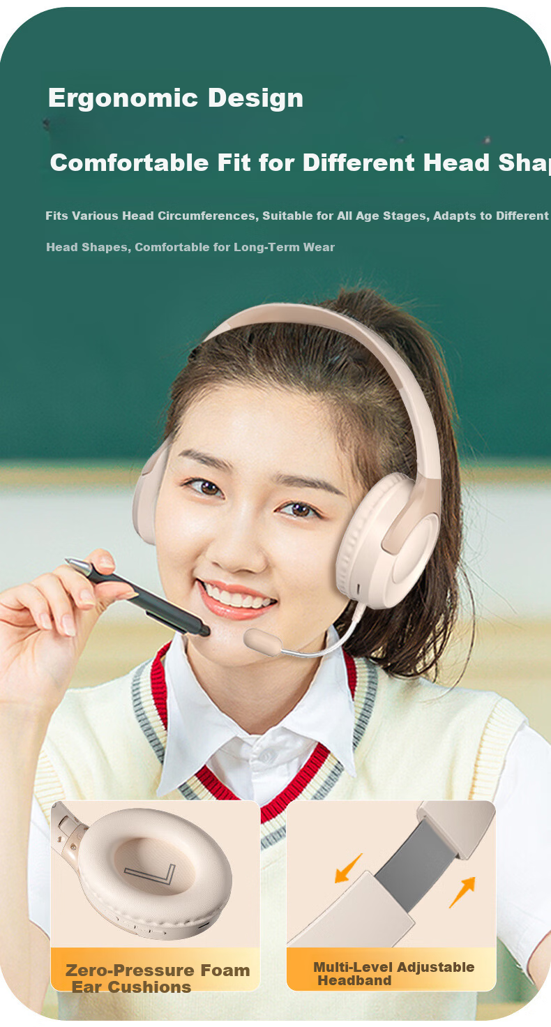 EZHK Children's In-Ear Monitor Headphones Noise-Canceling Bluetooth Over-Ear Headset for Students Ages 6-15 Reading and Learning Gift for Boys and Girls 9