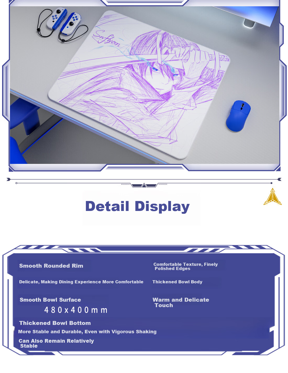 Saifeiyan [Wushuang] Ultra-fiber Cloth Gaming Mouse Pad Professional FPS Waterproof Balanced Pad Line Art Design CSGO Valorant Control Pad Wushuang Black 480x400x5mm 12