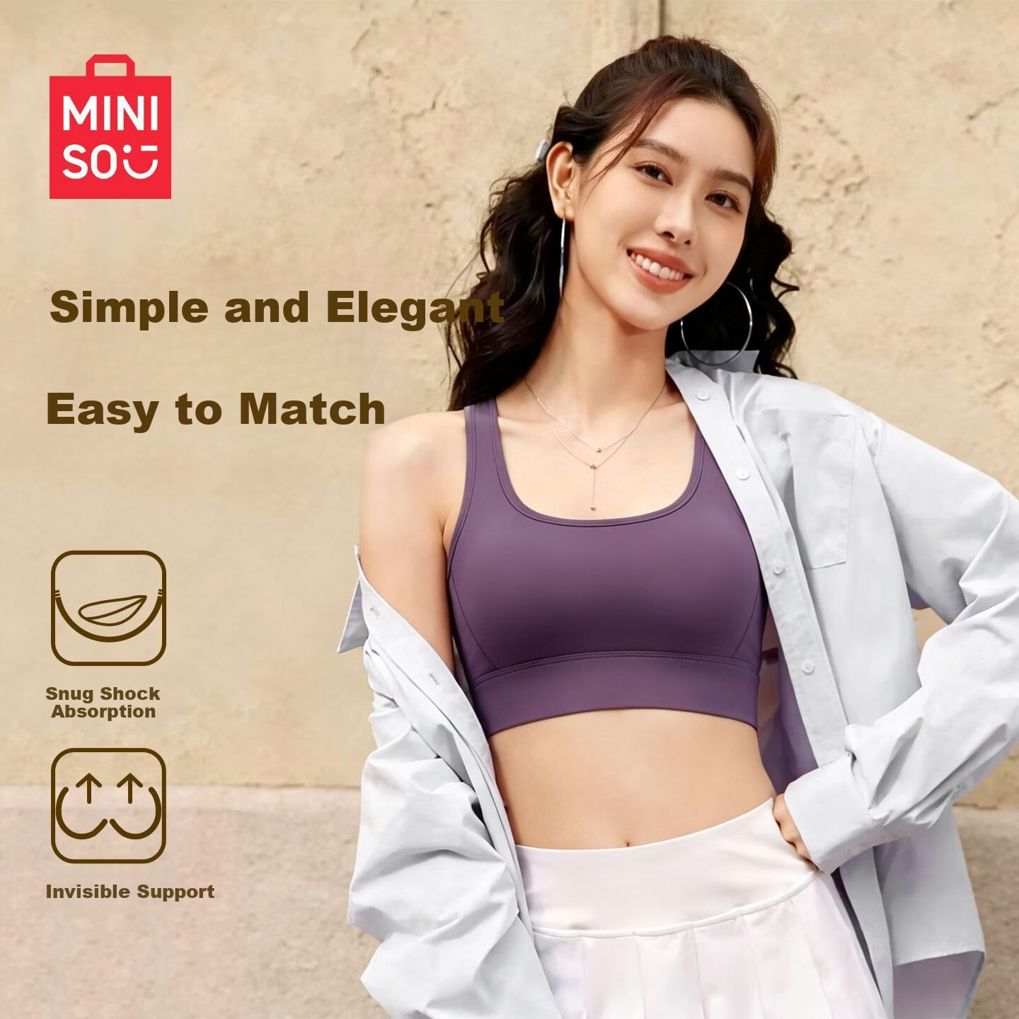MINISO Sports Bra Yoga Bra Shockproof Medium-High Intensity Sports Vest Backless Fitness Yoga Wear for Women 1