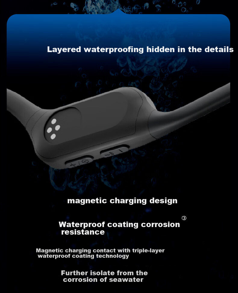 Guling New W80 Professional Bone Conduction Swimming EO Earphones Ear-Hook Sports Running Open Wireless Bluetooth In-Ear Waterproof Compatible with Apple Huawei Feisha Black 7