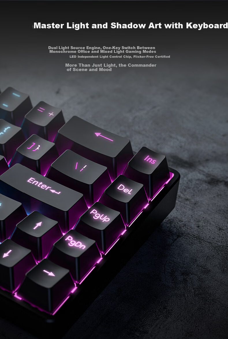 Founder K68 Wired Mechanical Gaming Keyboard RGB Backlit Portable Mechanical Keyboard Computer Tablet Peripheral Keyboard Office Typing E-sports Gaming Keyboard Red Switch 3
