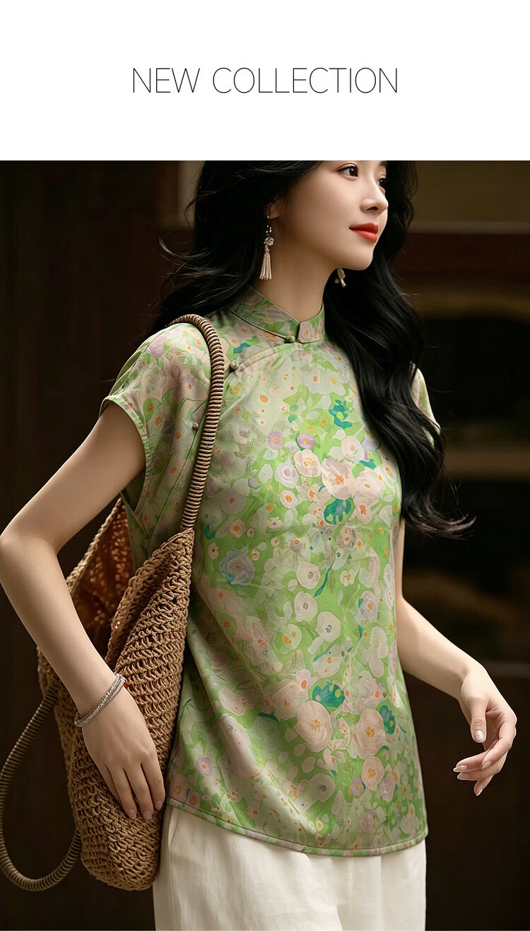 Demana Encounter Jiangnan Poetry Summer National Style New Chinese Jacquard Diagonal Collar Stand Collar Loose Small Women's Shirt 1