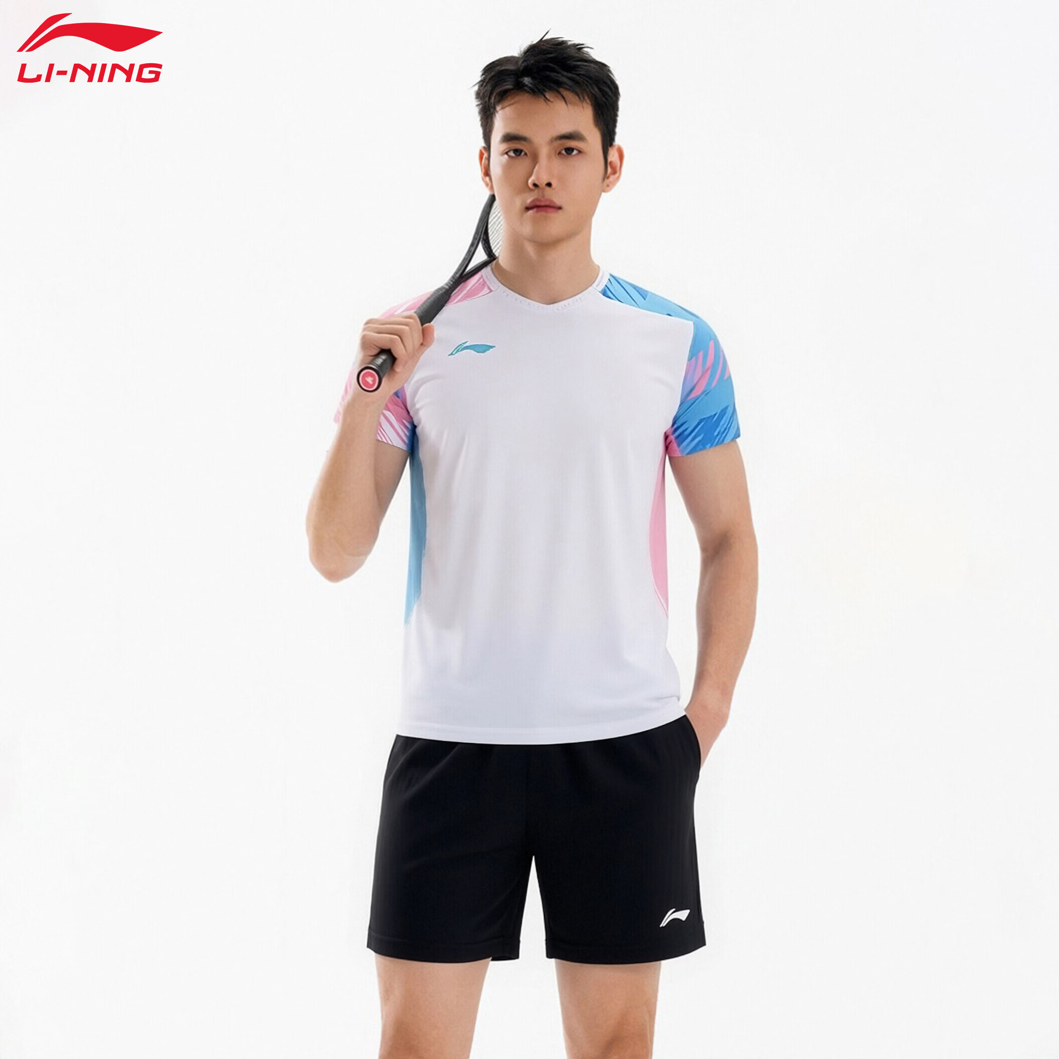 LI-NING New Unisex Badminton Quick-Dry Cool Competition Set Soft Skin-Friendly Short Sleeve Two-Piece Men’s Shirt