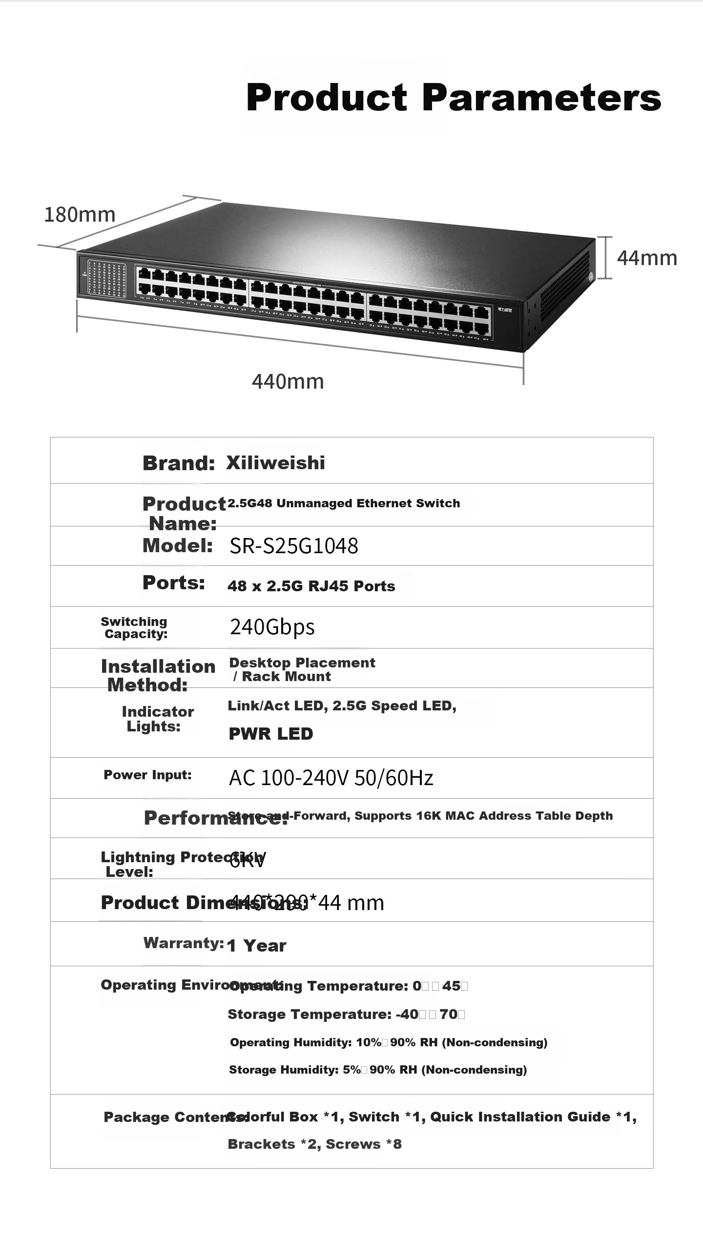 Xilivision 48-Port 2.5G Unmanaged Plug-and-Play Full Ethernet Switch SR-S25G1048 6