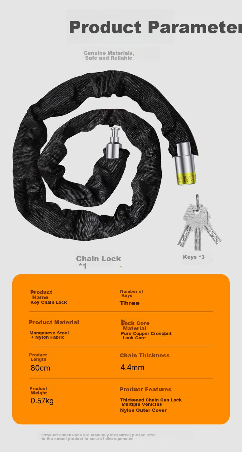 Huangchi Heavy-Duty Anti-Cut Chain Lock for Bicycle, Door, Glass Door, Electric Vehicle, Motorcycle, Anti-Theft 11
