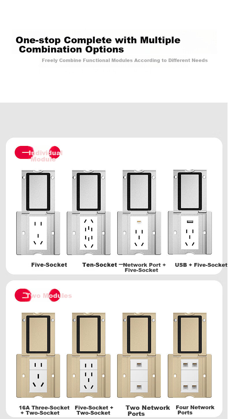 CHIGO Model 86 Concealed Embedded Ultra-thin Flush Waterproof Floor Socket Cover Multifunctional Stainless Steel 5-Hole Floor Socket Silver 4