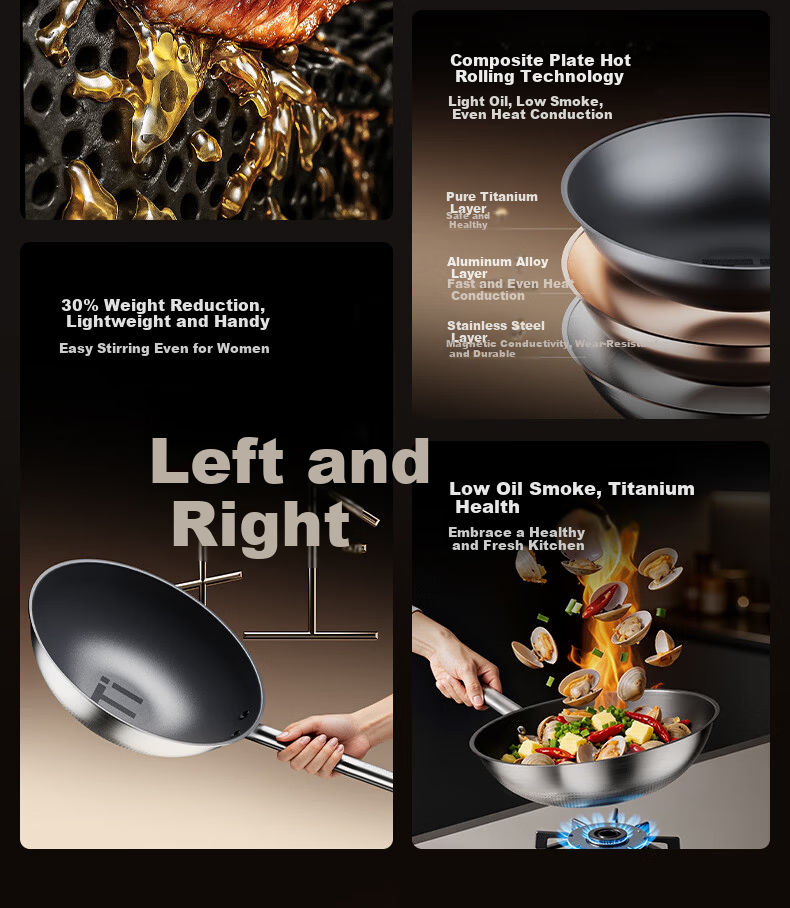 Sanhe 0-Coating Ultra-Fire Pure Titanium Frying Pan 28cm with Lid Non-Slip Base for 2-3 People Offline Model GC28F3 + Cling Film 5