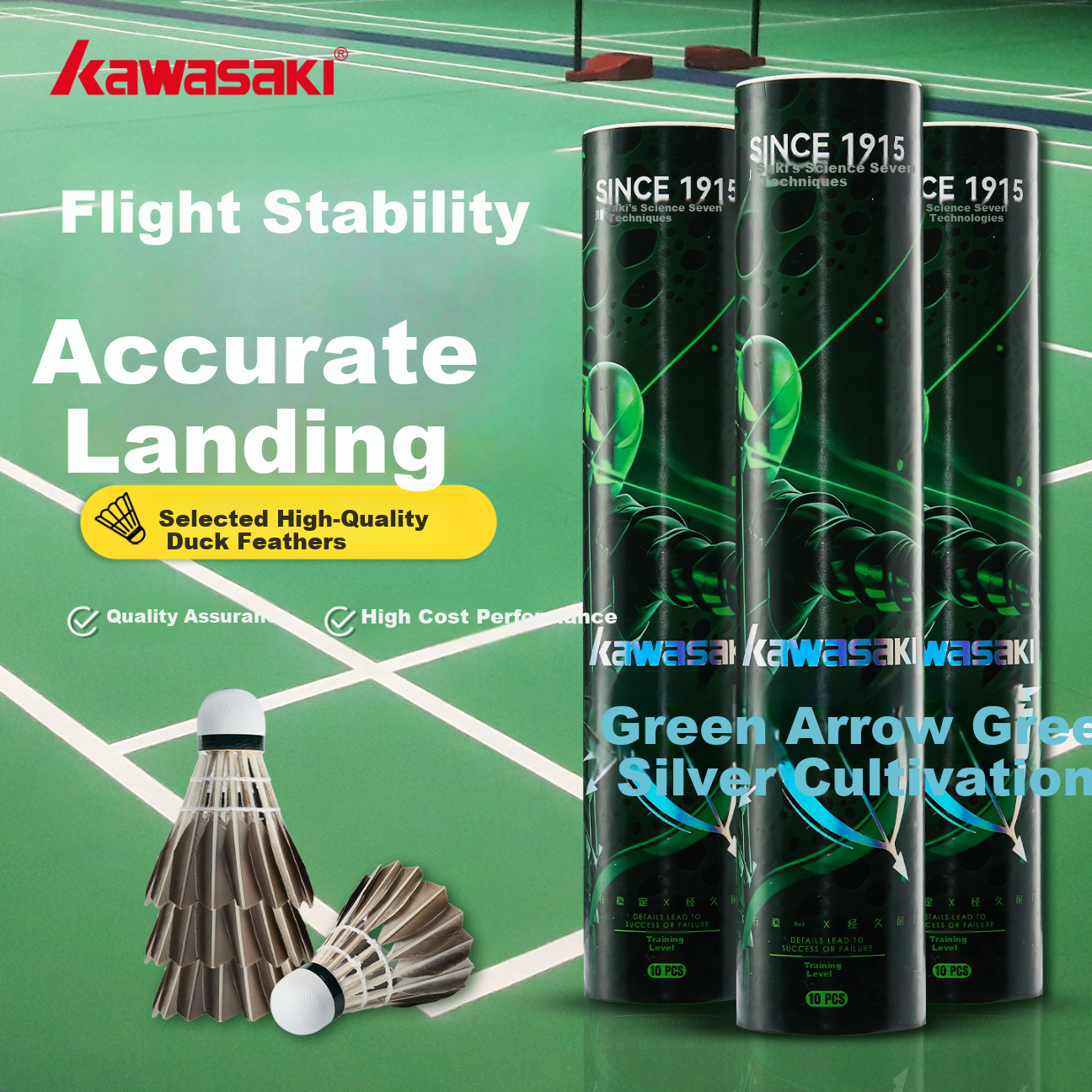 Kawasaki Durable Training and Competition Duck Feather Badminton Shuttlecocks 10-Pack