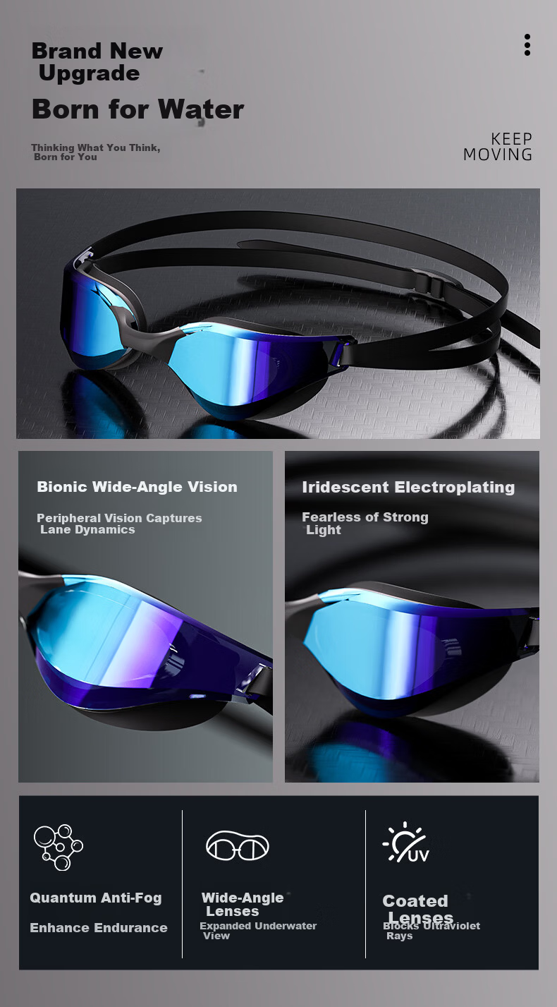 ANTA Racing Swim Goggles Waterproof Anti-Fog UV Protection HD Coated Professional Training Swimming Glasses for Men and Women with Prescription 3