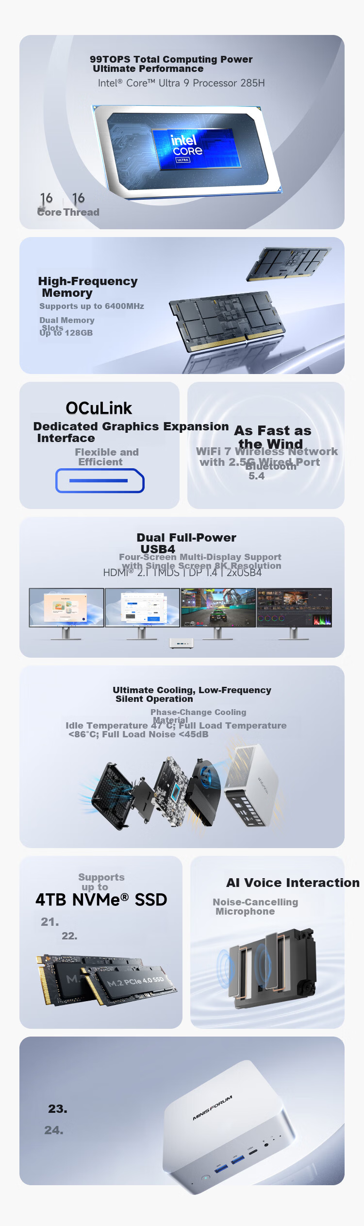 Mingfan M1 Pro-285H Core Ultra9 285H Mini PC AI Gaming Office Design Mini Desktop High-Performance Computer 32GB+1TB 2