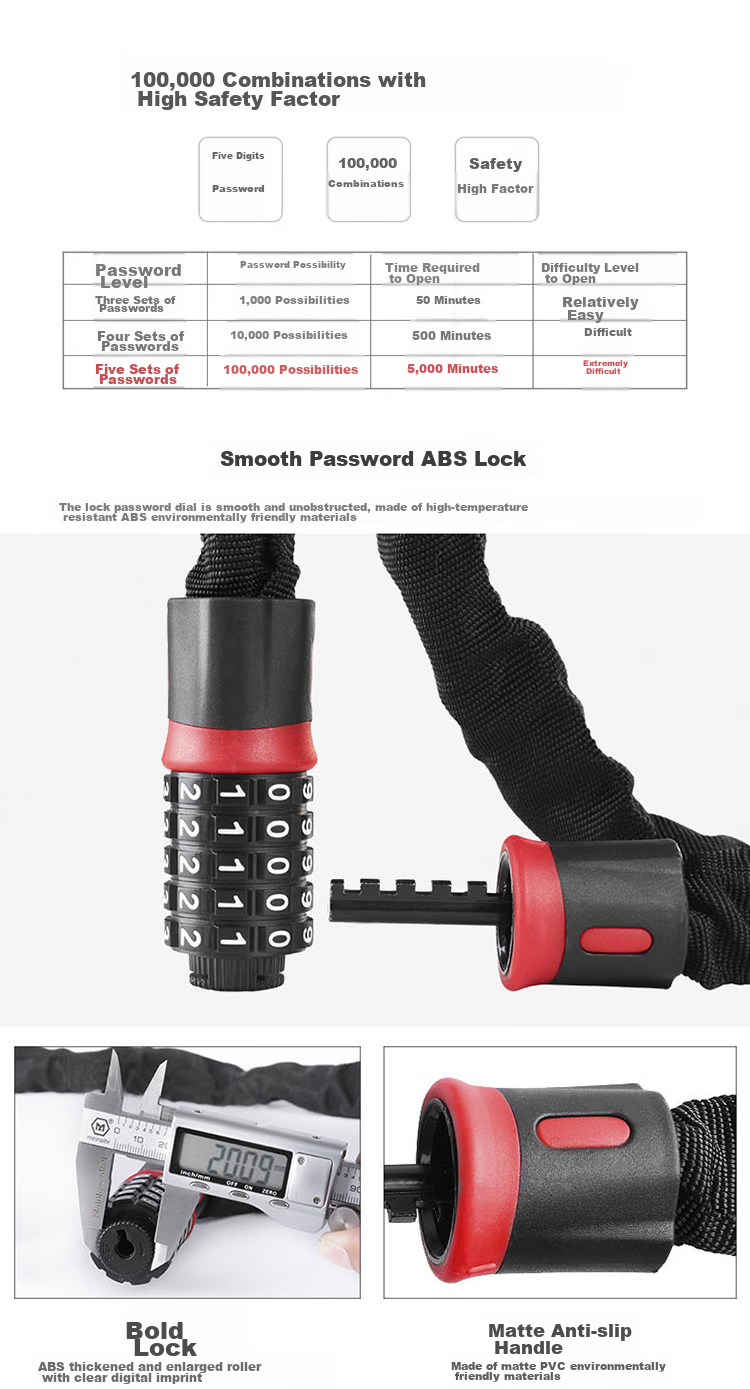 HOTUN Bicycle Lock, Mountain Bike Lock, Electric Bike Lock, Motorcycle Lock, Electric Scooter Lock, Combination Chain Lock, 0.6 Meters 2