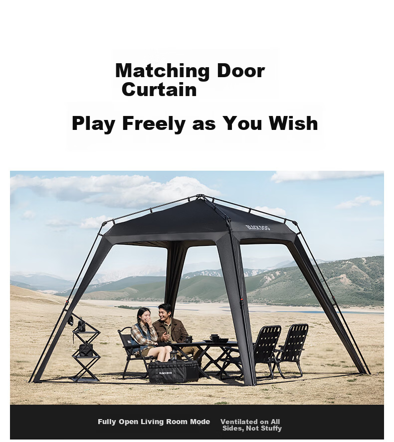 Black Dog Automatic Dome Canopy Titanium Black Coated Quick Setup Outdoor Camping Self-Standing Sunshade Shelter 6