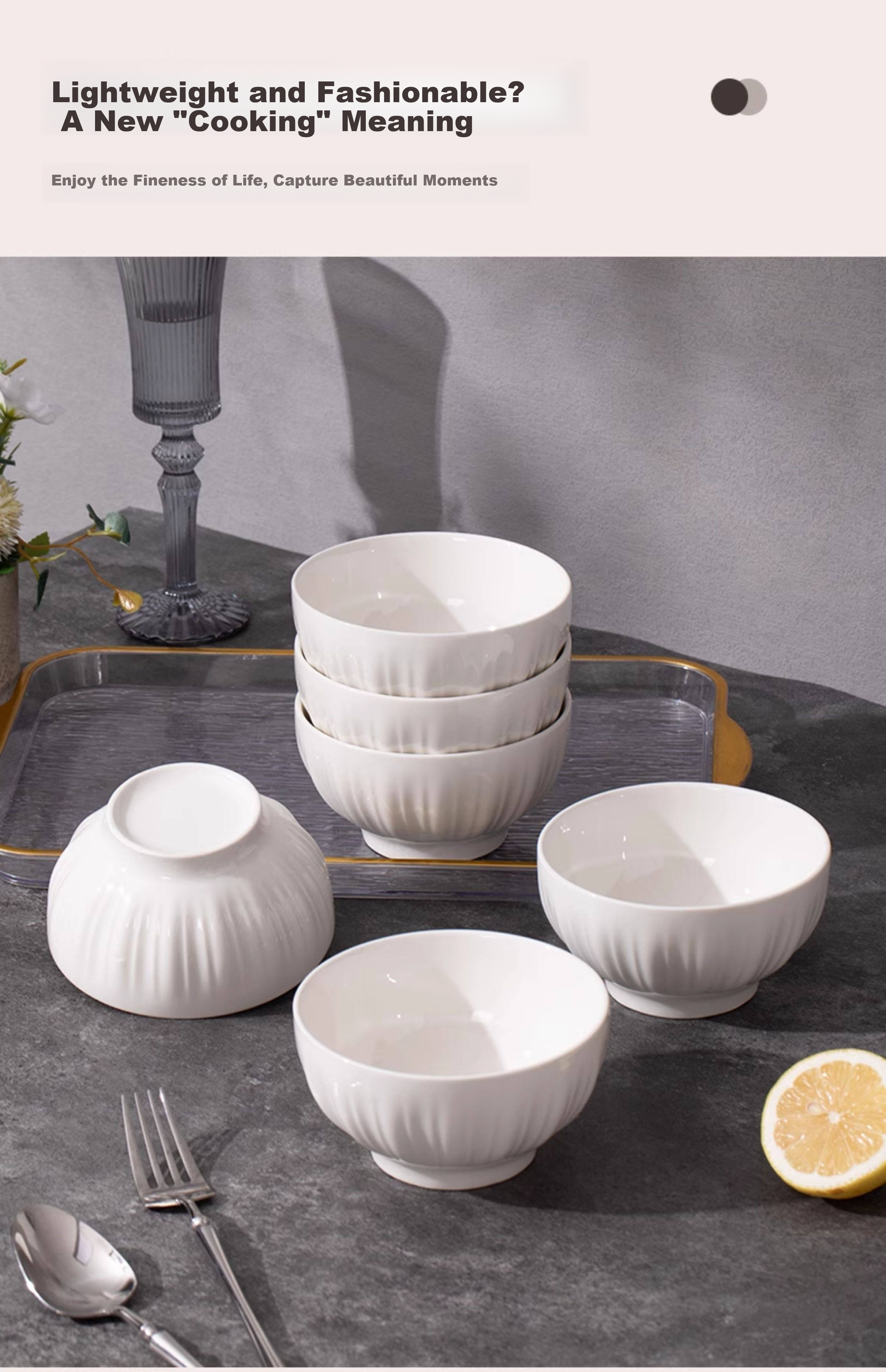 Jieyajie Ceramic Pure White Bowl Set 4.5 Inch Luxury Home Tableware 10-Piece Shengshi Pure White 14