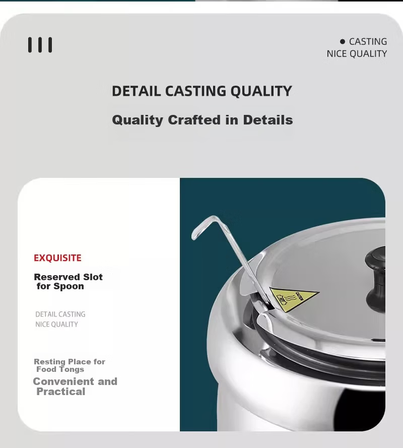 Danshi Zhiyuan Hotel Buffet Electric Heated Soup Warmer Pot 10L Black/Large Mouth Lid 304 Stainless Steel (Jingcang) 15