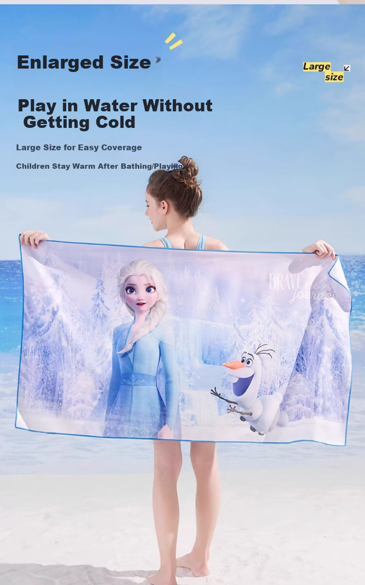 Disney Kids Quick-Dry Swimming Towel Beach Towel Bath Wrap Absorbent D96001S Elsa Princess Blue 9